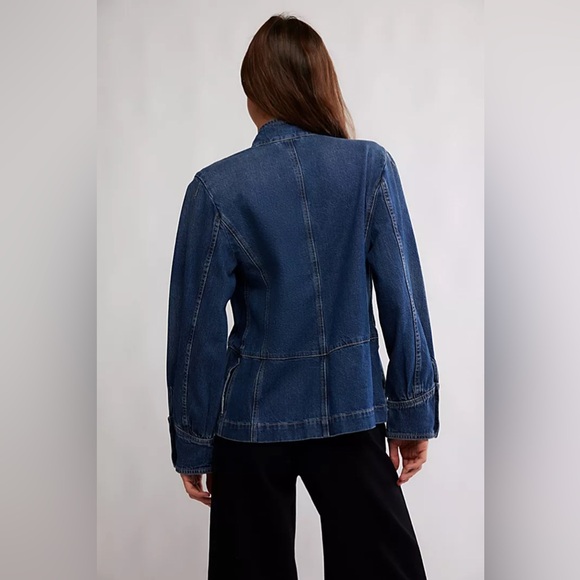 New We The Free Free People Imogene Blue Denim Officer Military Jacket sz M - Picture 3 of 10